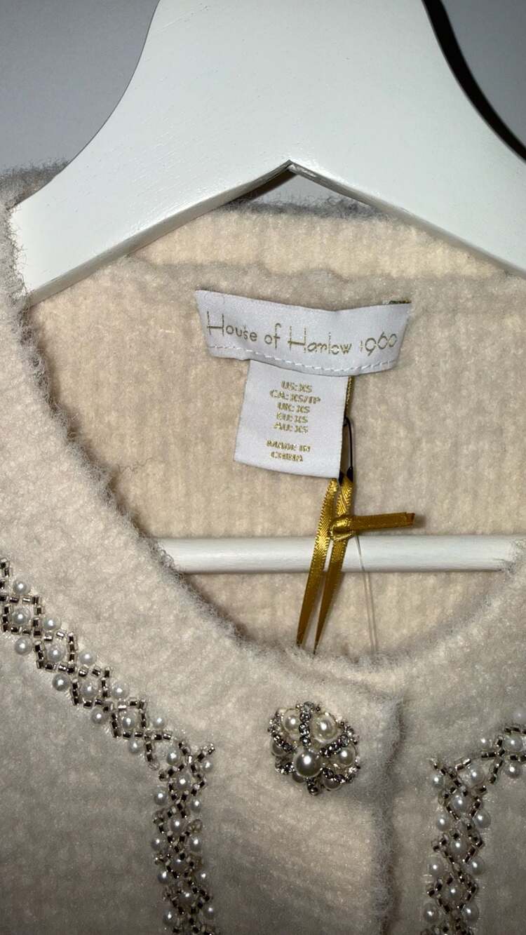 House of Harlow 1960 Embellished Cropped Cardigan Sweater Cream Size XS - Picture 3 of 5